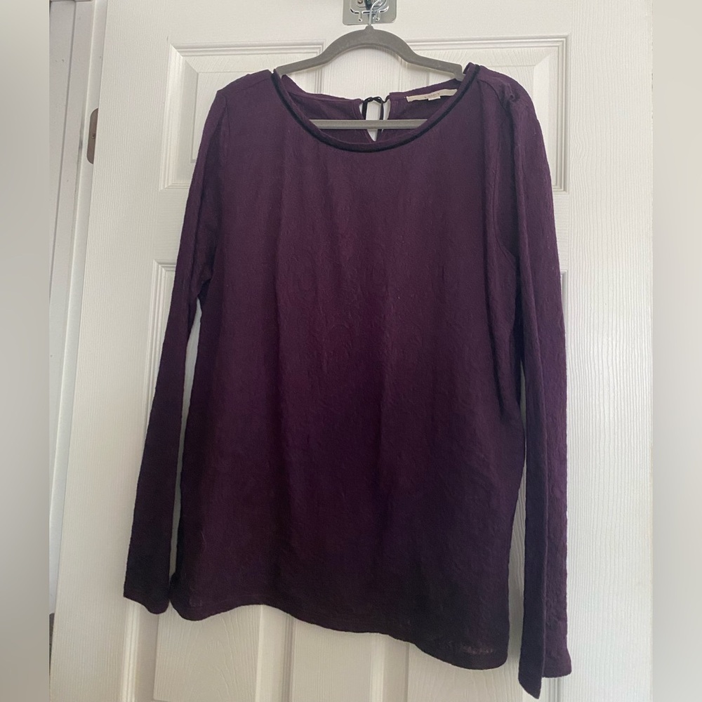 NWOT LOFT Dark Purple Top with Trim XL